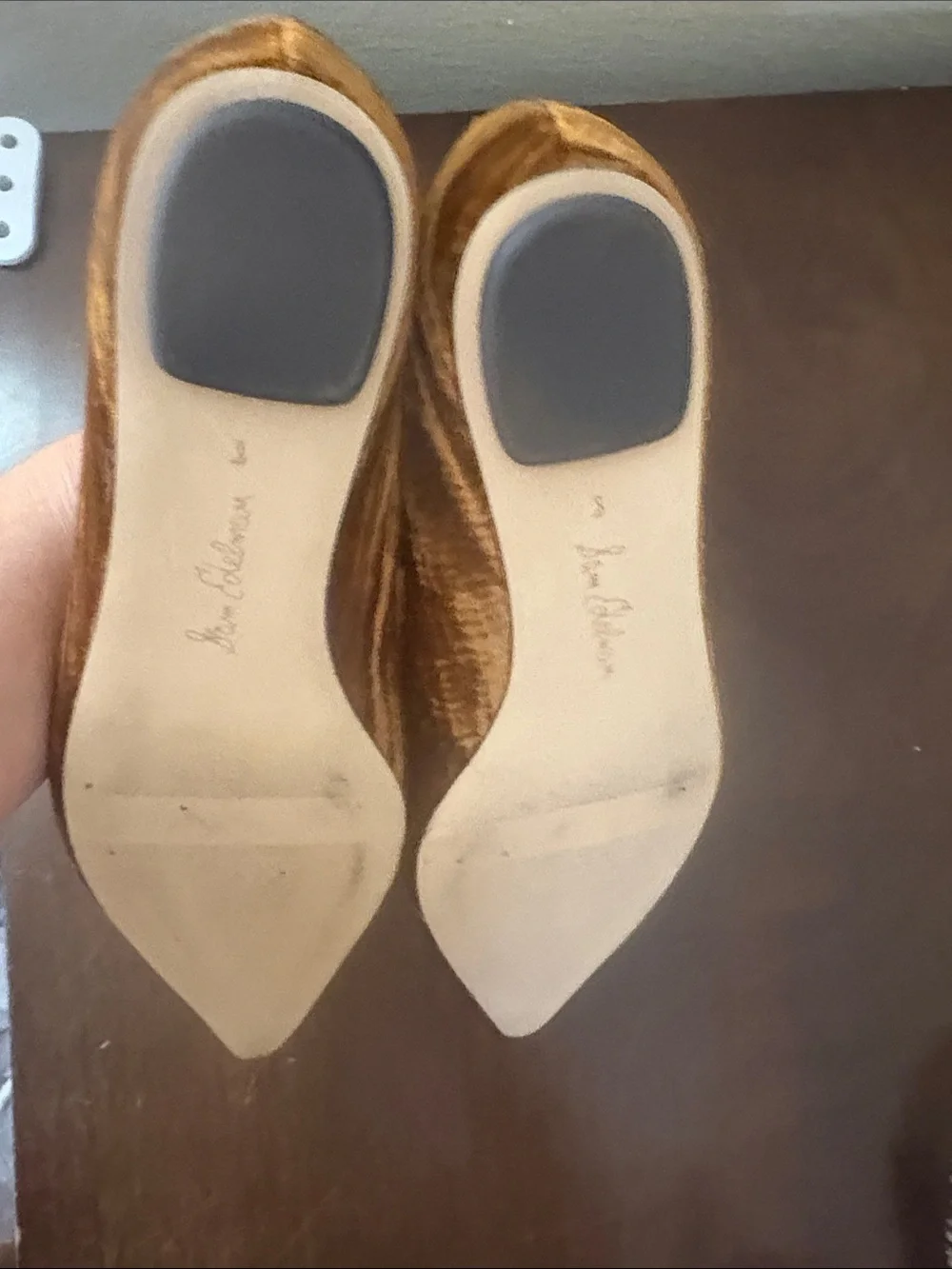 Sam Edelman Brown Velvet Pointed Flats with Gold Buckle size 8 NWOT